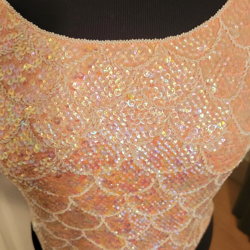 Salmon Pink Arodesent Sequence Top - Picture 2 of 5